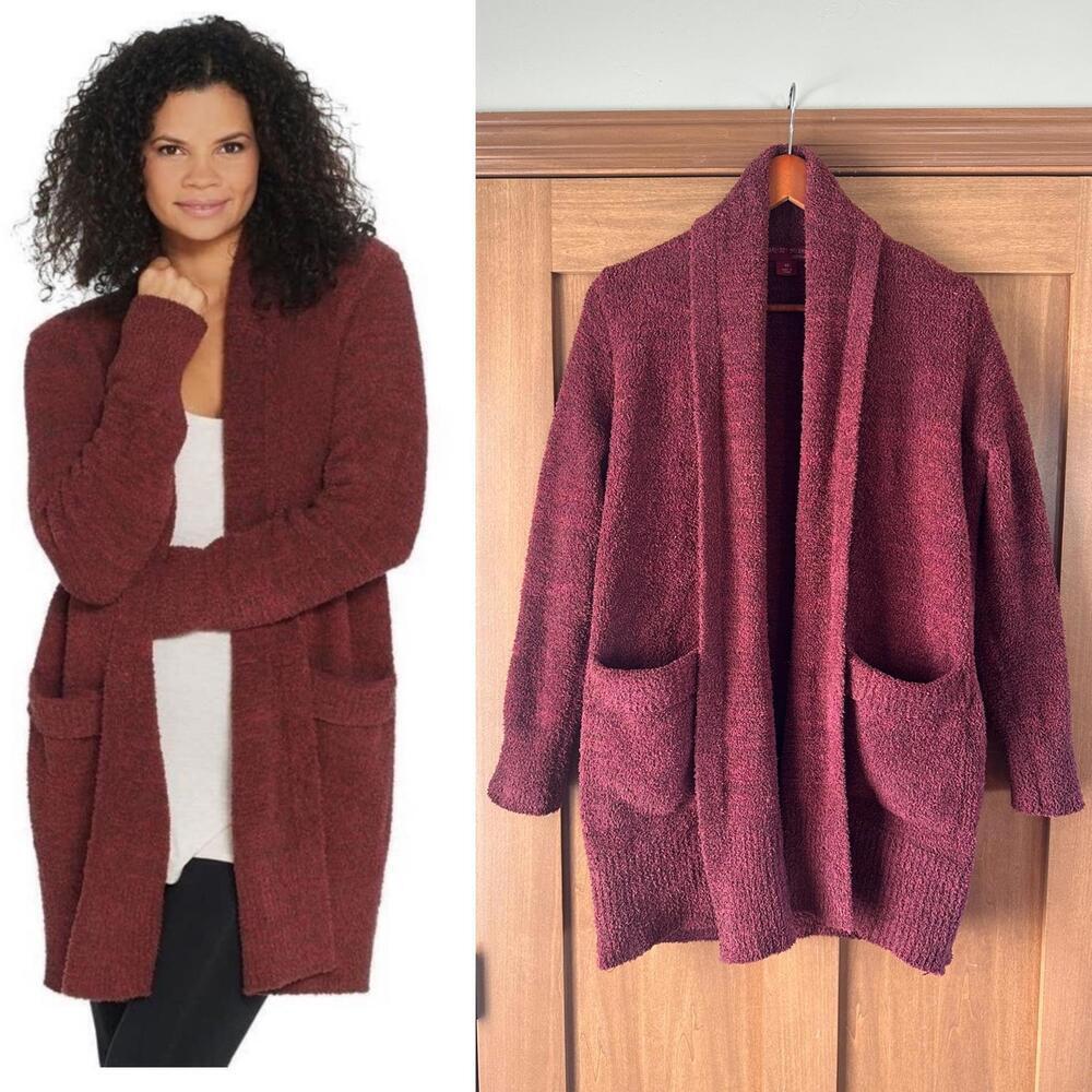 Barefoot Dreams CozyChic Cali Cardi Sweater Garnet Burgundy Women’s XS
